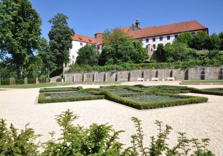 Bepflanzte Beete im Knotengarten am Bad Iburger Schloß
