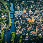 Luftbild vom Stadtzentrum Rheine, gut zu sehen ist die Ems