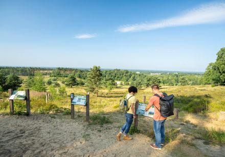 Wanderer vor der Sandgrube Hassler mit Sennelandschaft